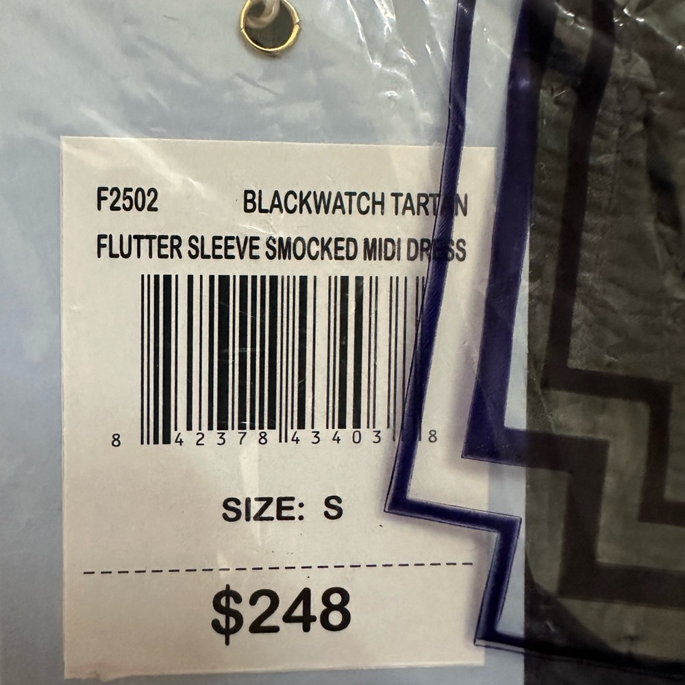 Sail to Sable Flutter Sleeve Smocked Midi dress. Black watch Tartan. S. NWT. - Picture 4 of 4